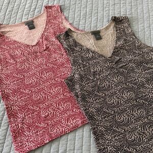 2 Ann Taylor Paisley-Print V-Neck Tank in Red and Black